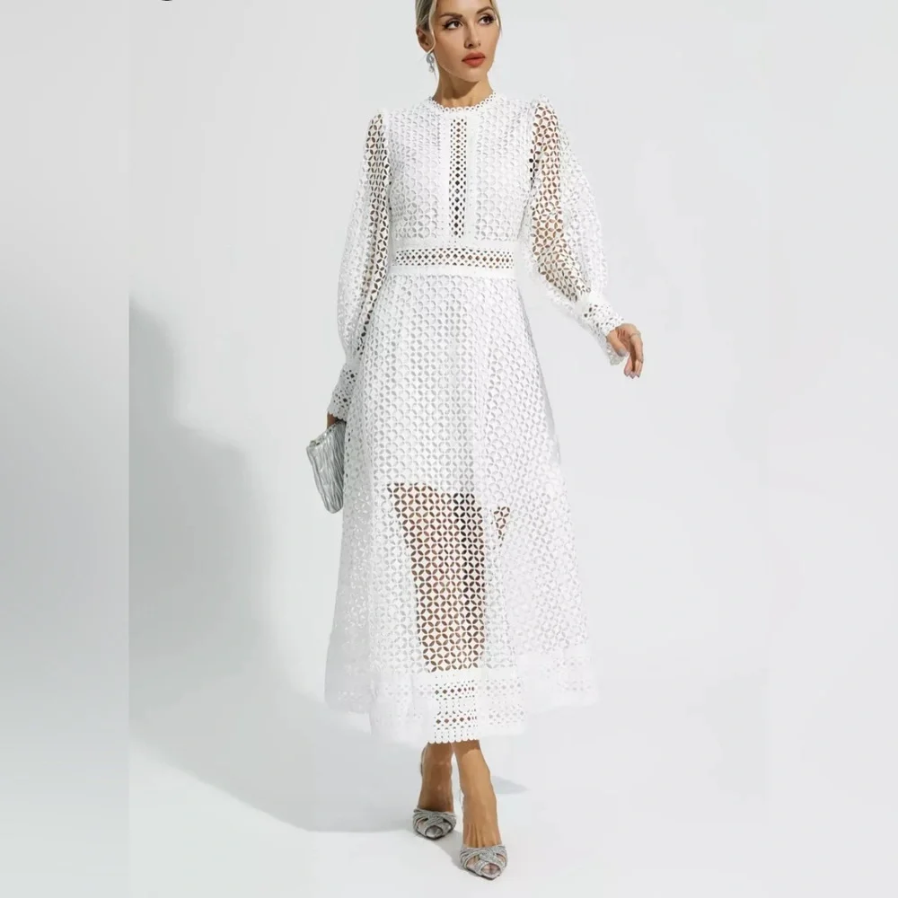 NWT Monroe White Hollow Long Sleeve Maxi Dress - Picture 2 of 4